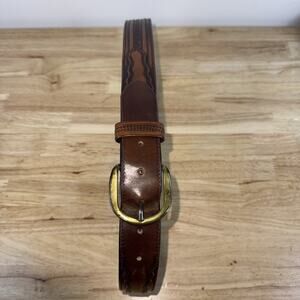 Vintage Larry Mahan’s Brown Leather Belt Gold Buckle sz36 Western Cowboy
